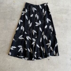 Dana Buchman Floral Print‎ Maxi Skirt Size 8 Silk Lined Y2K Black Whimsical Goth